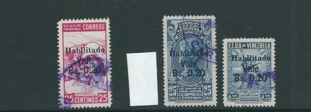 Venezuela 1943 Ovpts Habilitado Et Neuf Valeur ( Scott 384, 386-387) VF Occasion