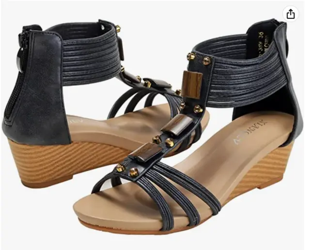 Women's Roman Casual Open Toe Beaded Fashion Wedge Sandals(EU 41/US size 10)