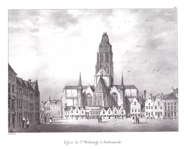 Oudenaarde Audenarde Flandre Walburgakirche Lithographie Cloet Belgique Belgien