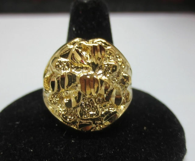 Size 10 14Kt Gold Plated Large Designer Nugget Bling Ring Size 10 14Kt Gold Plated Large Designer Nugget Bling Ring