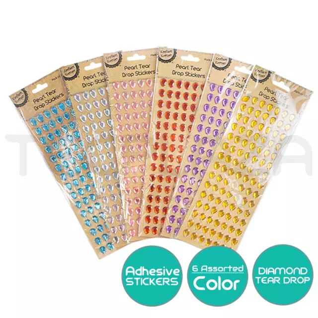 Adhesive Scrapbooking Self Craft Stickers Diamond Tear Drop 6 Assorted Colour AU