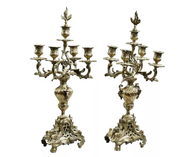 Antique Candelabras, Bronze, French, Louis XV Style Five Light, Pair, 1800's!