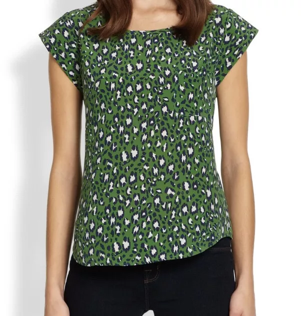 JOIE Rancher Animal Leopard Print Green Blue White Silk Blouse Top XS