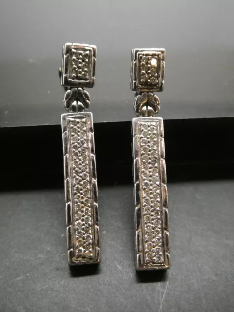 John Hardy Diamond Sterling Silver 925 & 18K YG Drop Stick Post Earrings