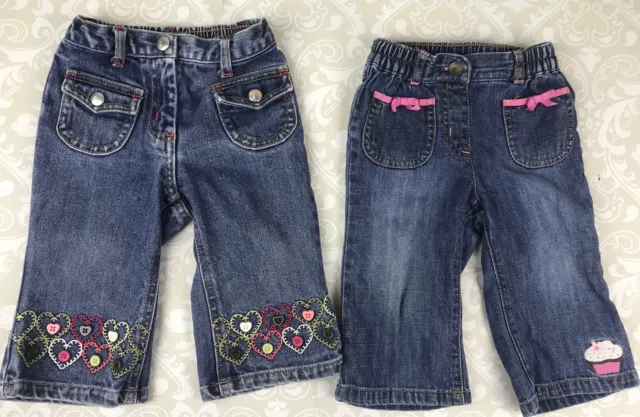 Gymboree Baby Girl 6-12 Month Jeans 2 Pairs Tyrolean Lure & Sweet Tooth Cupcake