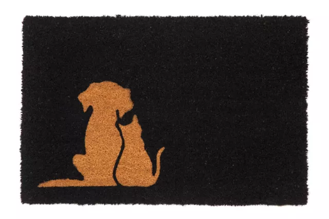 PVC Backed Black Coir Doormat Welcome Mat Entry Mat Cats Dogs Buddies