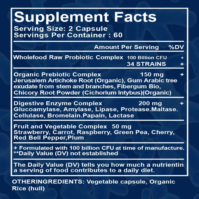 120 DIGESTIVE ENZYMES Prebiotic & Probiotics Gas, Constipation