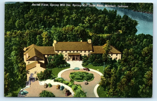 POSTCARD Spring Mill Inn State Park Mitchell Indiana Aerial View