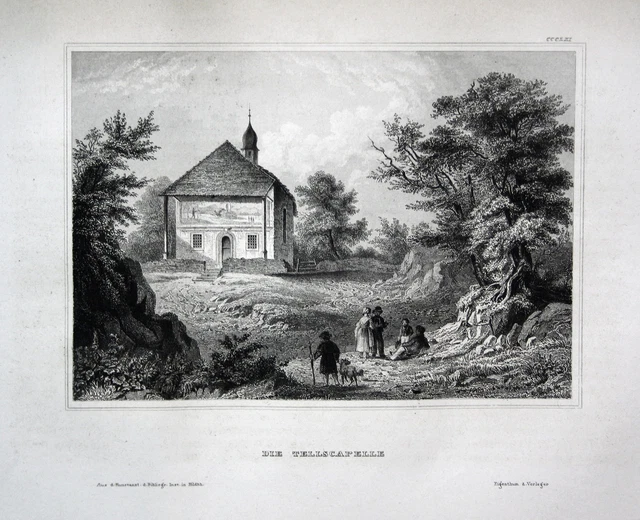 Tellskapelle Uri Svizzera Vista View Vue Incisione Acciaio 1850