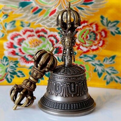 A Pair Buddhism Phurpa Dorje Phurba + Bell Bronze Singing Bowl Temple Bell #0221