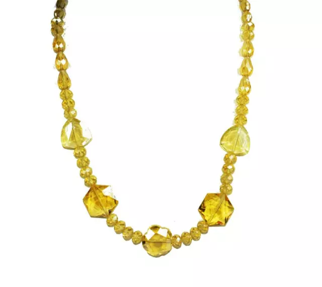 Jaune à Facettes Argent Revêtu Verre Perles Beau Déguisement Collier 53.3cm