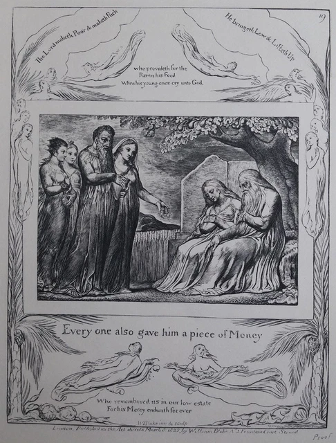 William BLAKE: Charity, ENGRAVING N&B, Book of Job, Bible, 1902 2