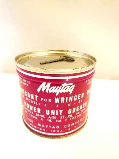 Vintage Nos Unused Key Wind Maytag Lubricant For Wringer Washer Heads Tin Can