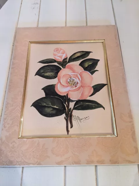 Vintage Handpainted Signed Watercolor Matted Flower Picture 11x14