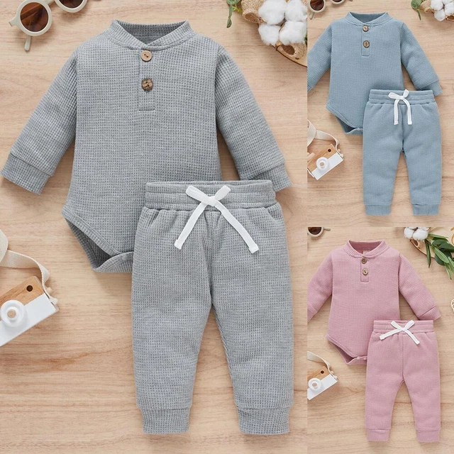 Newborn Baby Boy Girl 2pcs Set Clothes Long Sleeve Romper Tops Pants Outfits Set