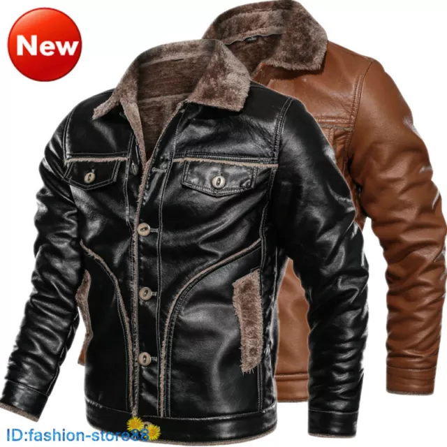 NEW Men Warm Winter Overcoat Leather Lamb Fur Lined Thick Coat Fashion Jacket