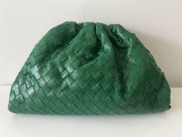 BOTTEGA VENETA Nappa Maxi Intrecciato Oversized Clutch Pouch Bag Handbag, Green