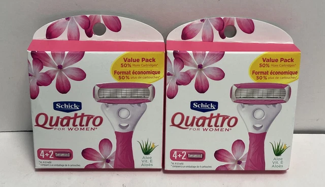 2 Recargas de hoja de afeitar Schick Quattro para mujer un total de 12 cartuchos valor #0674