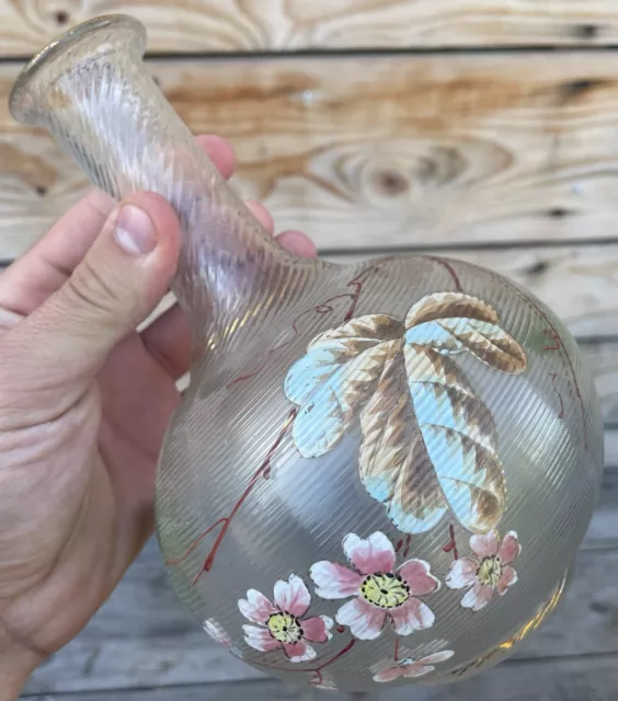 Verre Soufflé Emaillé Ancien XIXeme Napoléon III Carafe