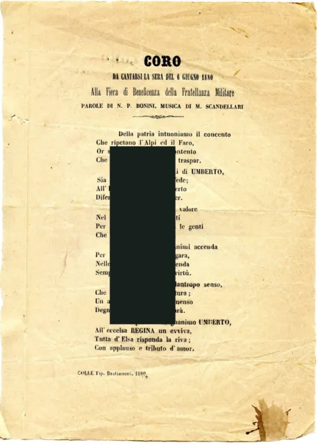 1880 - Fiera Beneficenza Fratellanza Militare - Tip. Bastianoni - Colle