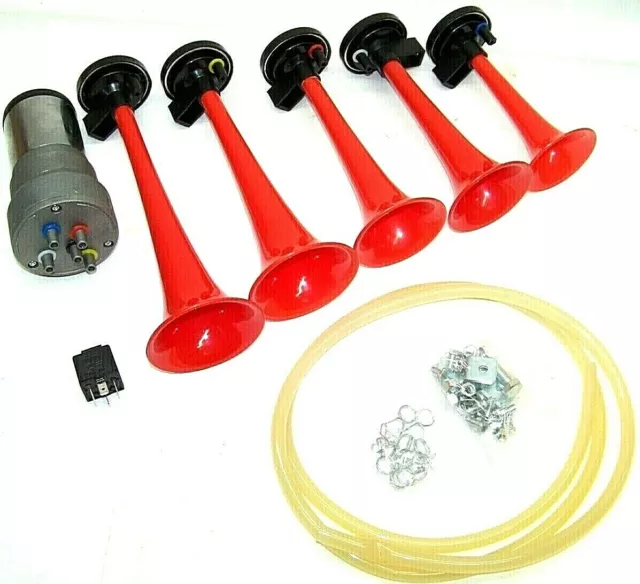 12 Volt Air Horn Musical Style Air Horn With Air Compressor 5 Trumpets New 12V
