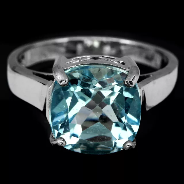 Cushion Sky Blue Topaz 10mm 14K White Gold Plate 925 Sterling Silver Ring