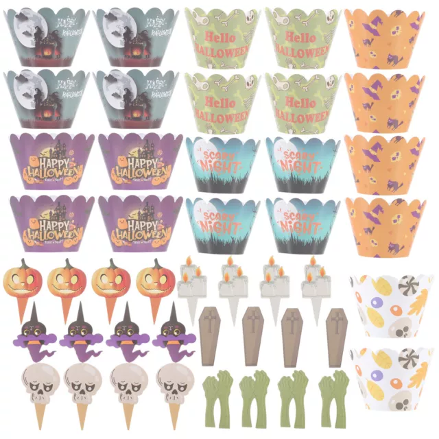 24 Sets Kuchen Auswählen Halloween-Muffin-Wrapper Cupcake-Topper Geschenkpapier