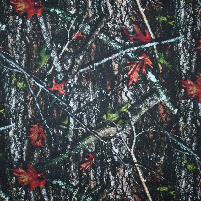 BonEful Fabric FQ Cotton Quilt Brown Green Leaf Real Tree Wood Camouflage Camo L