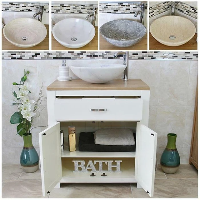 Bathroom Vanity Unit | White Painted | Wash Stand, Marble Stone Basin