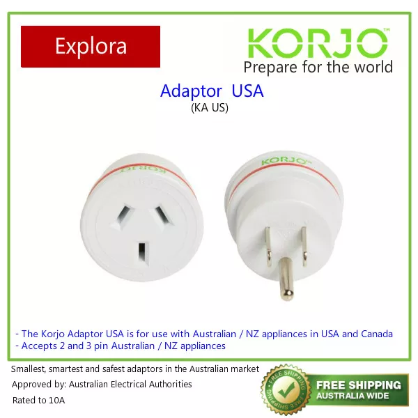 Korjo Travel  Adaptor from Australia/NZ to USA and Canada