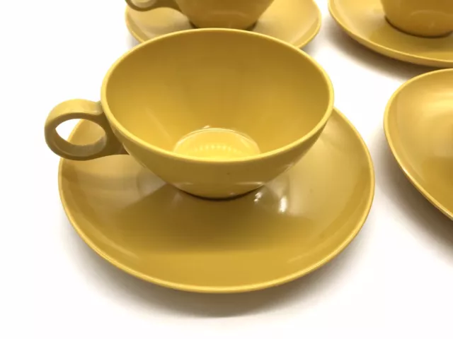 Set Of 4 Vtg Mid Century Melamine/Melmac Harvest Gold Coffee Tea Cups & Saucers 3