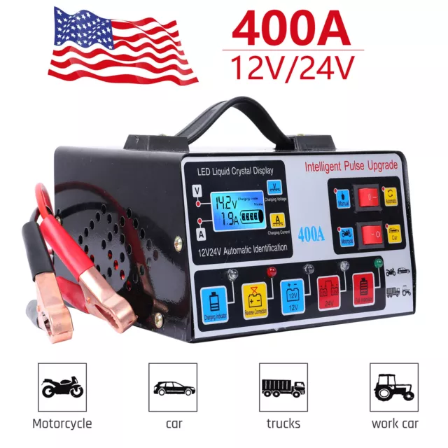 12/24V 9A Intelligent Automatic Car Battery Charger Pulse Jump Starter AGM/GEL
