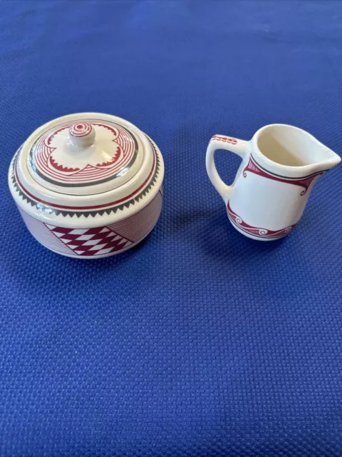 Ancient Mimbreno Replica Santa Fe Railroad Creamer And Sugar Set Reproduction