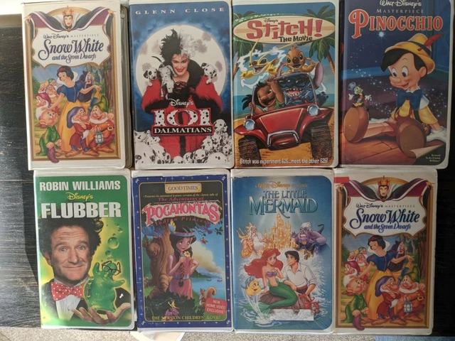 8 WALT DISNEY VHS tapes Snow White Dalmatians Stitch Mermaid Flubber ...