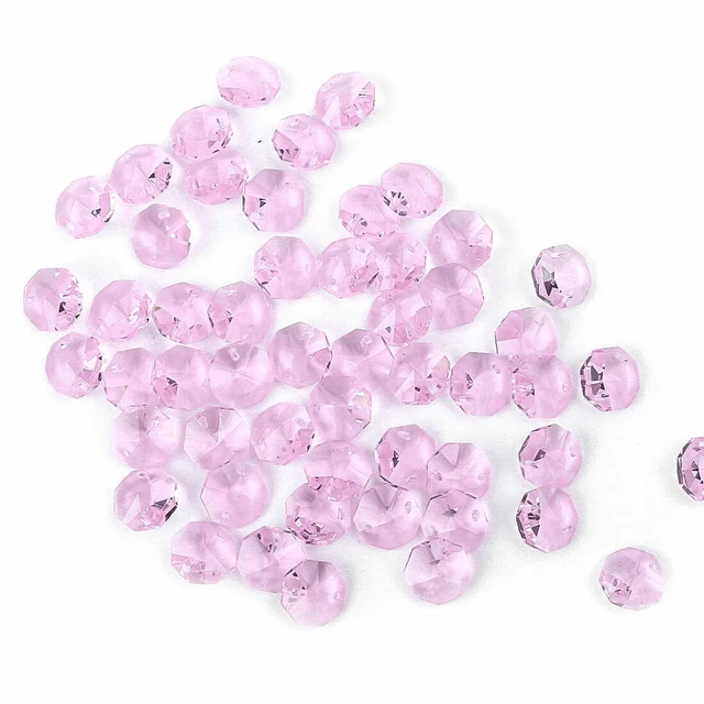 50pcs Pink Crystal Octagon Beads 2 holes Chandelier Lamp Prisms Home Decor 14mm