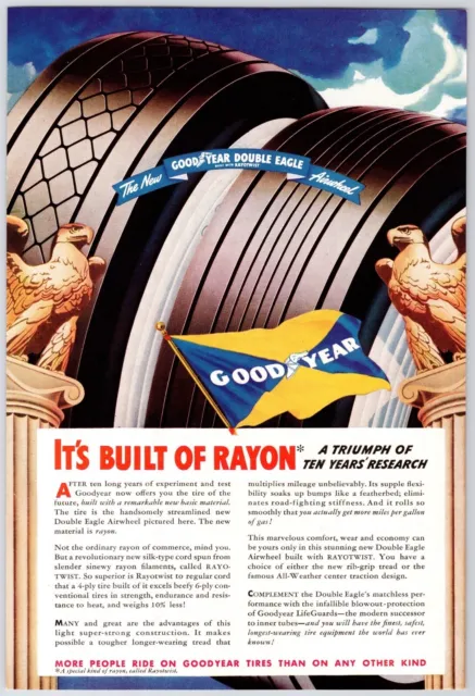 1938~Goodyear~The NEW Double Eagle AirWheel~Whitewall Tire~Vintage 30s Print Ad