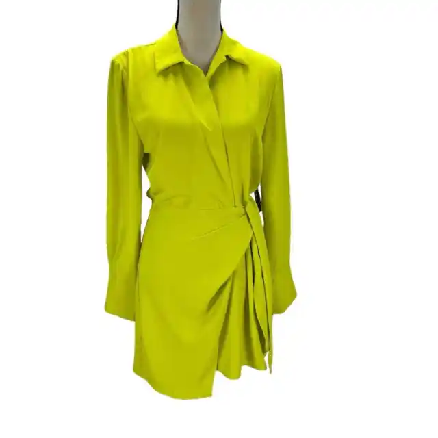 Royalty by Maluma Long Sleeve Wrap Mini Dress - Lime Green - size 6