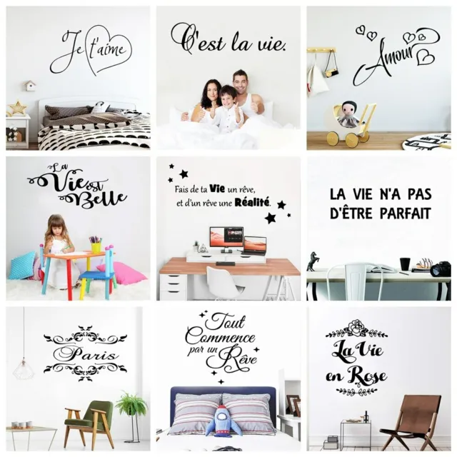 Inspiring Family French Frase Art Vinyl Wall Stickers For Bedroom Living Room