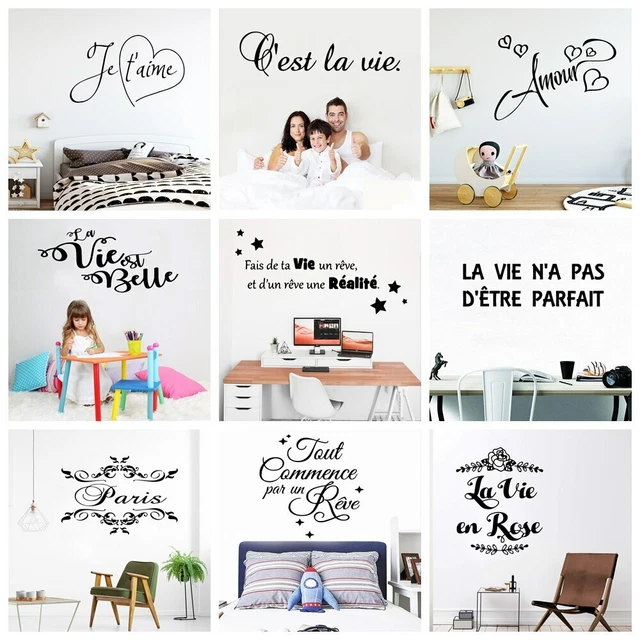Inspiring Family French Frase Art Vinyl Wall Stickers For Bedroom Living Room