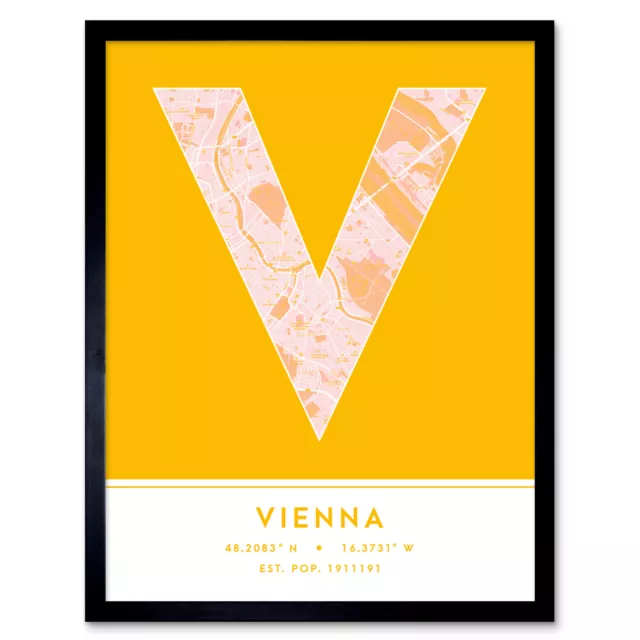 Vienna Austria City Map Typography Framed Wall Art Print 12x16 In