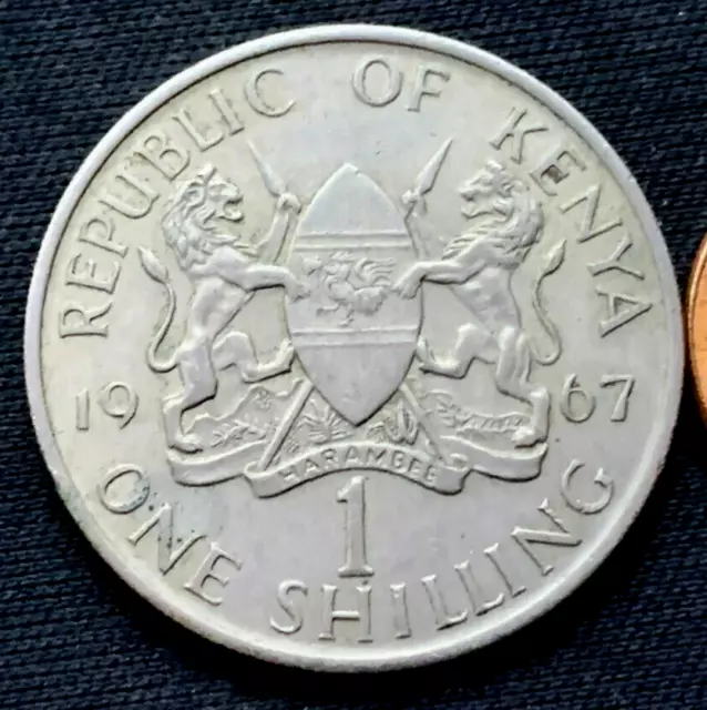 1967 Kenya One Shilling Coin XF AU  ( Mintage 4 Million )    #K2119