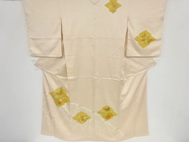 44323# Japanese Kimono / Antique Kimono / Embroidery / Butterfly & Floral Pl