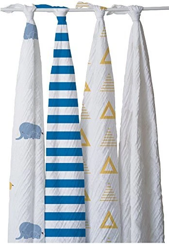 Pure Fiber Swaddle Set, Blue Elephants
