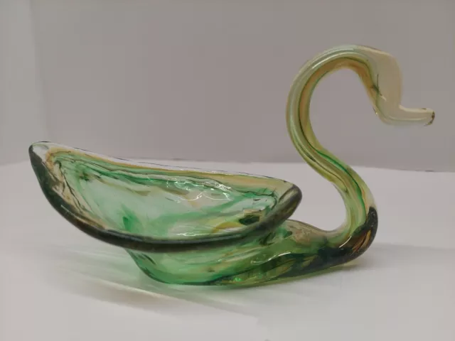 beautiful green sculpted glass swan bowl nut candy jewelry keys figurine gift