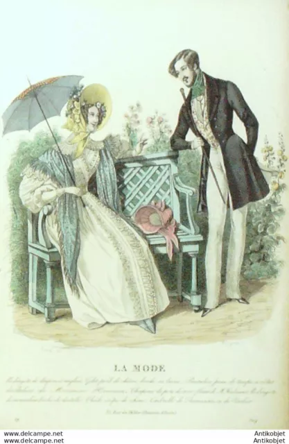 Gravure La mode 1836 n°509 Redingote de drap anglais pantalon peau de taupe