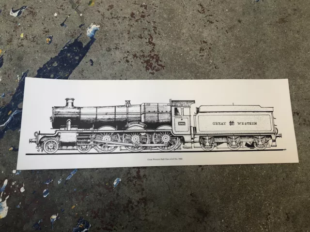 Black and White Print of Great Western Hall Class 4-6-0 No. 5900 48cm X 16cm