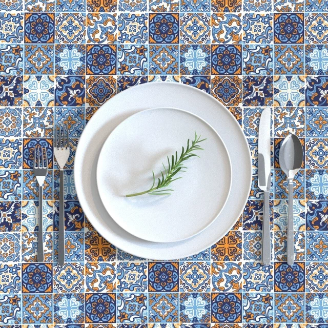 Tablecloth Spanish Tile Moroccan Mexican Italian Ceramic Ornament Cotton Sateen 2