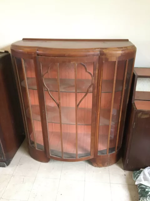 Vintage Walnut Bow Fronted Display Cabinet