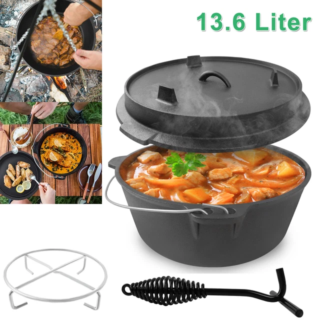 Dutch Oven Feuertopf 13,6 Liter Gusseisen Topf BBQ Schmortopf mit Deckelheber DE