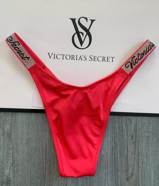 Victoria Secret XS Thong Bikini Bottom Shine Strap Cherry Strawberry Print